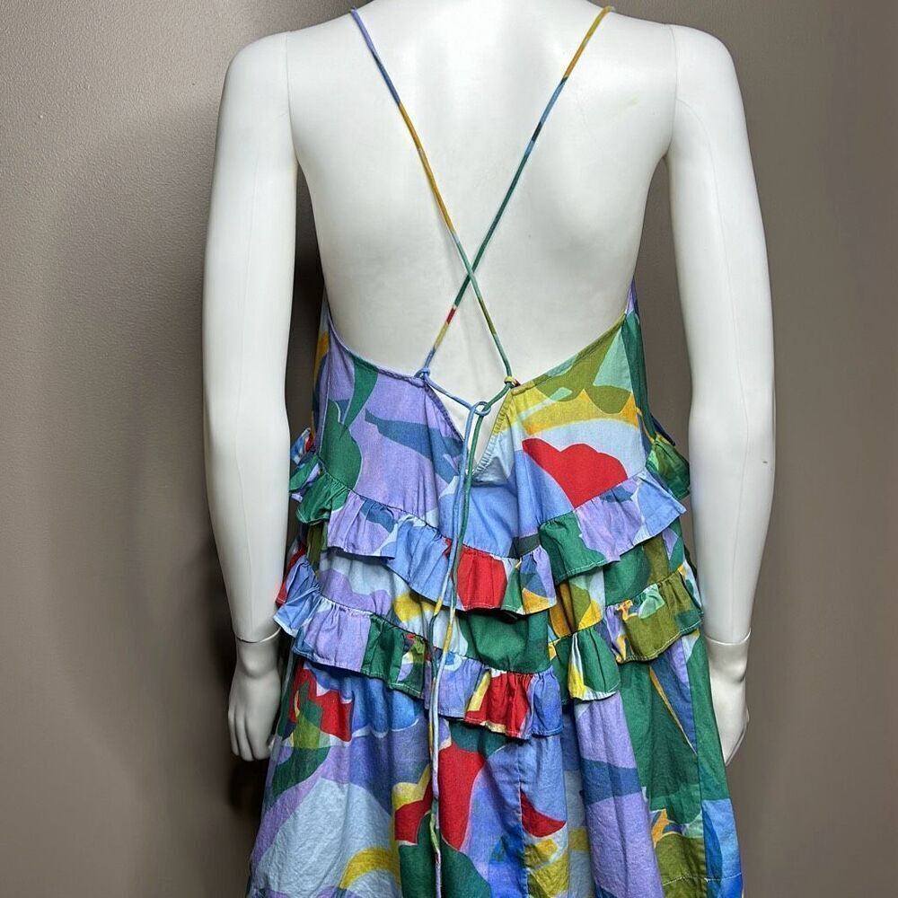 Anthropologie Sleeveless Ruffled Seaside Dress Small Colorful Artsy Splatter - Picture 4 of 8